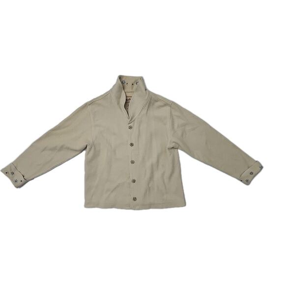 VINTAGE Woolrich Womens Medium Beige Fleece Buttons High Collar Snowflake Cuffs - Picture 2 of 10